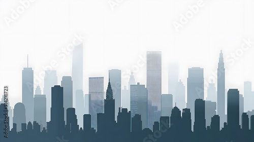 Minimalist City Skyline: A minimalist 2D flat illustration of a city skyline with simple, monochromatic skyscrapers and a clean, uncluttered design