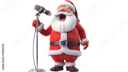 Cartoon Santa Claus singing on transparent background