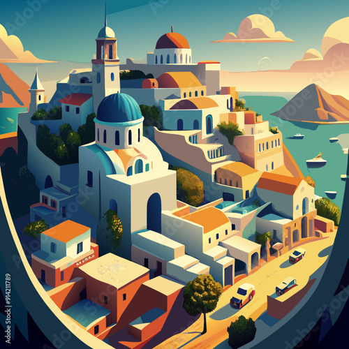 Greek island ultra wide lens bird's eye view