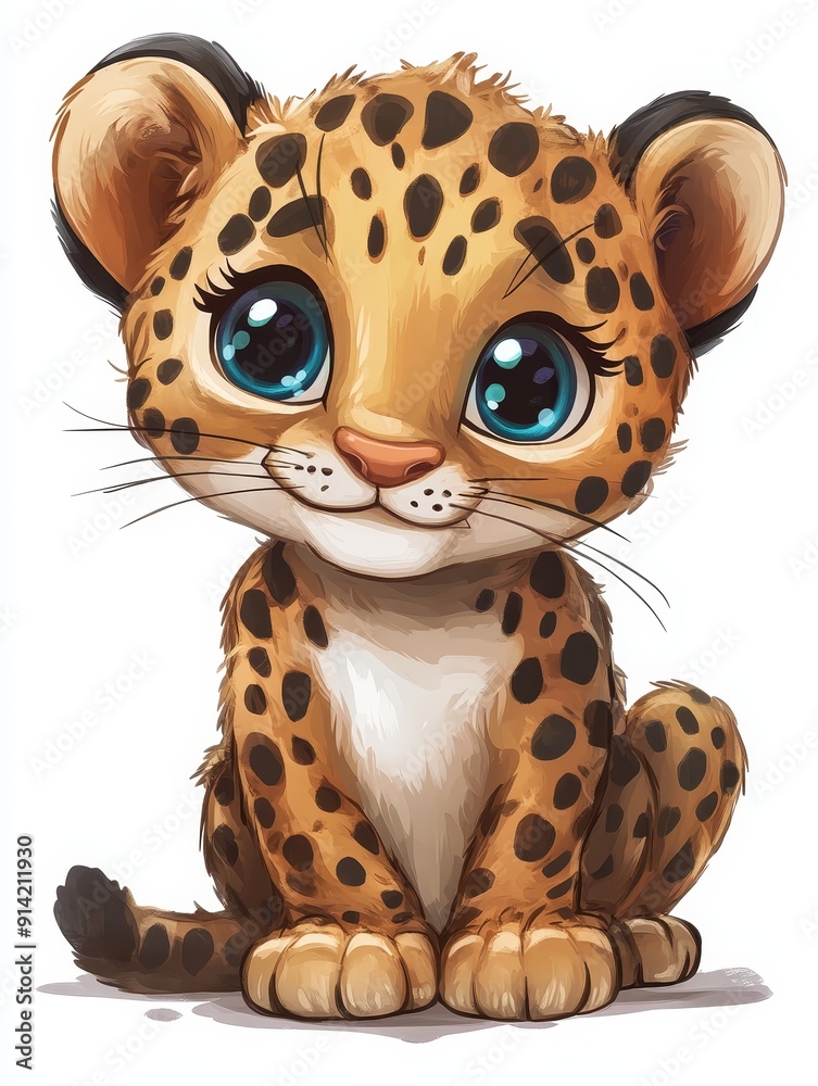 Cute Leopard Cub Sitting with Big Blue Eyes Cute Leopard Cub Sitting with Big Blue Eyes