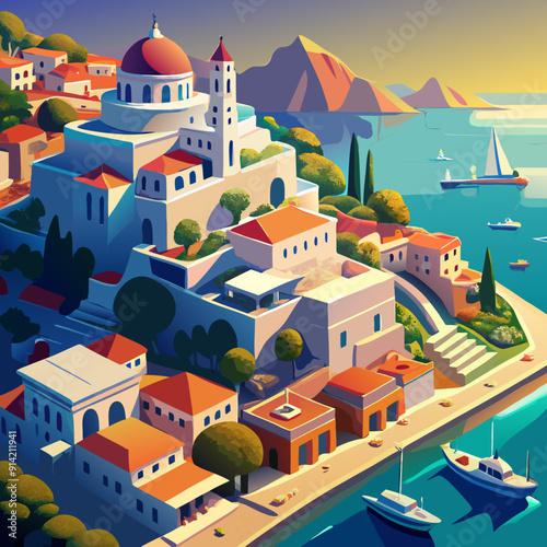 Greek island ultra wide lens bird's eye view