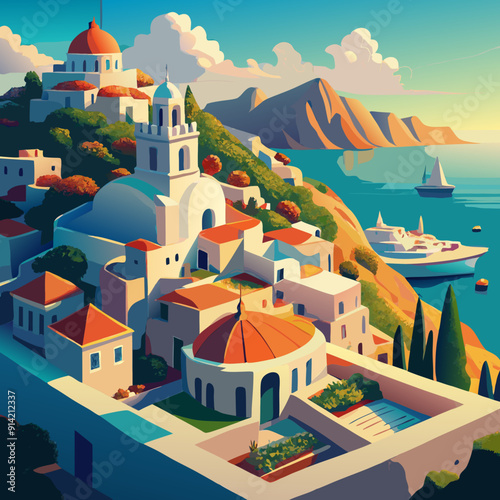 Greek island ultra wide lens bird's eye view
