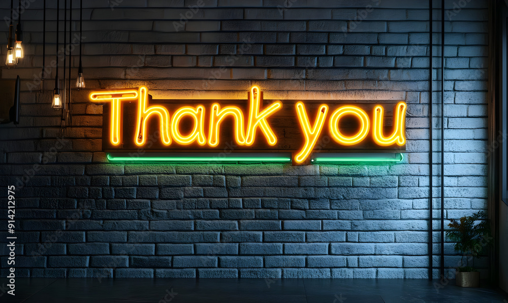 An illuminated neon sign reading 'Thank you' in vibrant colors against a brick wall, creating a warm and inviting atmosphere. An illuminated neon sign reading 'Thank you' in vibrant colors against a brick wall, creating a warm and inviting atmosphere.