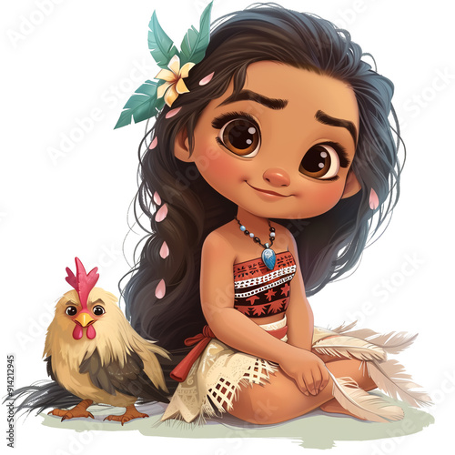 Cartoon Baby Princess with Animals. Cute Clipart. Chibi Kawaii. AI generated