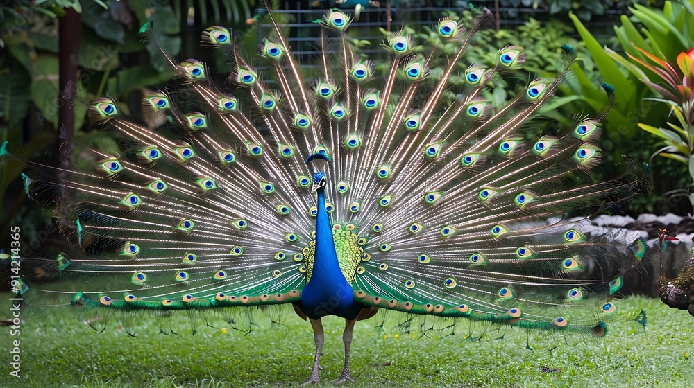 Obraz premium Peacock with its Tail Feathers Spread Wide