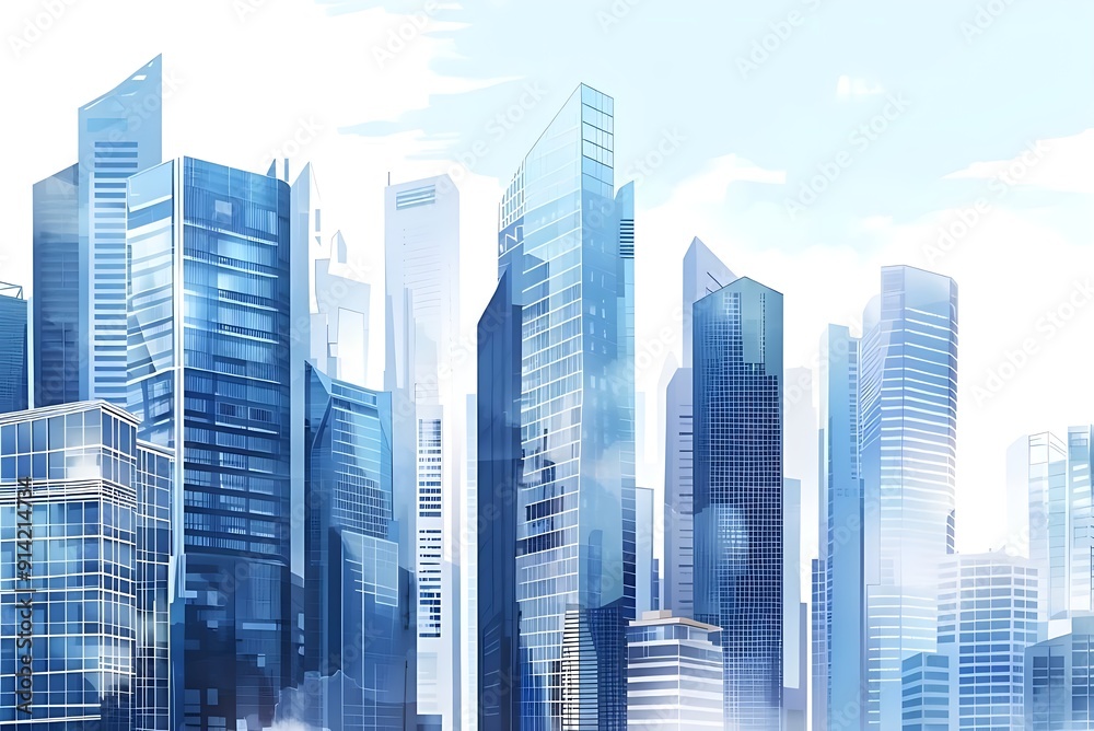 Fototapeta premium Modern City Skyline in Blue Tones