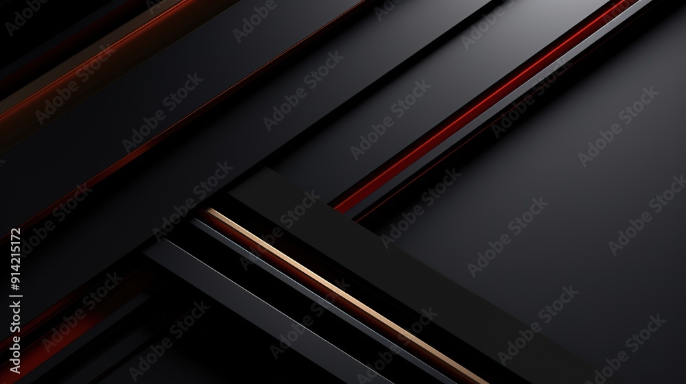Abstract black background with red and gold lines. Abstract black background with red and gold lines.