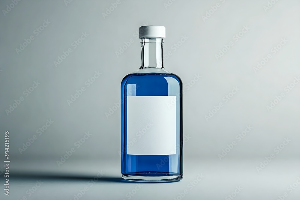 Blue glass bottle with a blank label, isolated on a white background. Blue glass bottle with a blank label, isolated on a white background.