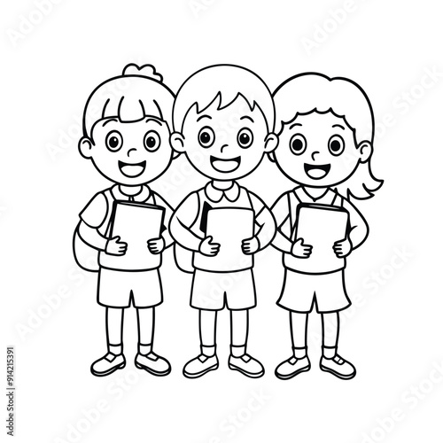 Single Line Art Coloring Page for Kids - Back to School Vector Illustration