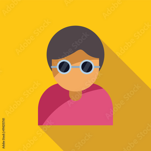 Illustration of a blind person wearing dark glasses is smiling and feeling happy