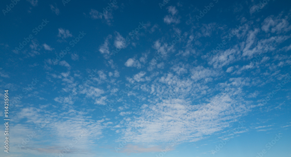 Fototapeta premium Blue sky cloud gradient background. Cloudy sky. Vivid cyan blue landscape in environment day horizon skyline view. White clouds on soft sky background. White cloudy sky.