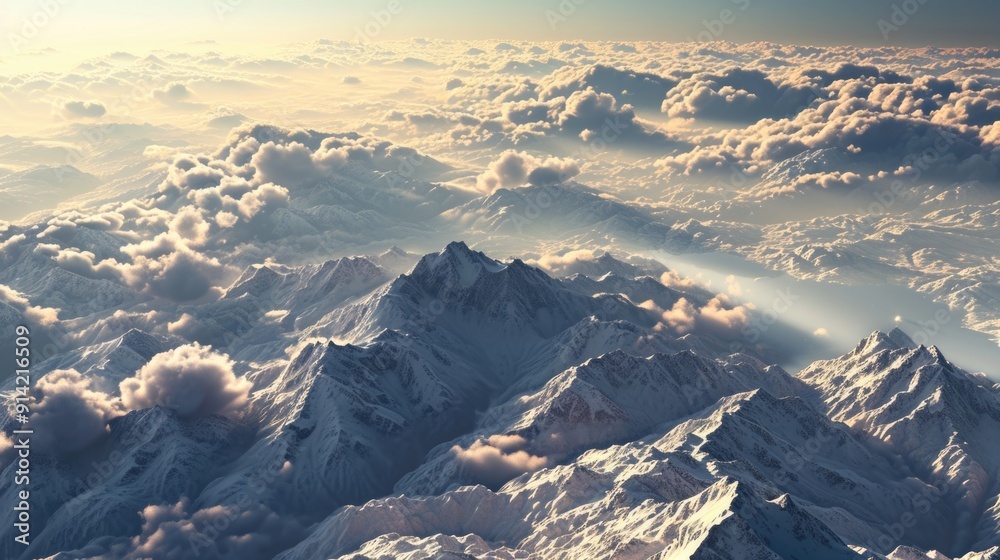 Obraz premium Striking mountain range under a glowing morning sky.