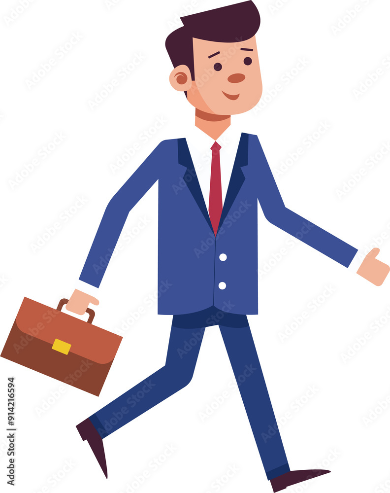 Young Businessman in a Business Suit with a Briefcase in Motion | High Resolution, Isolated on Transparent Background, Cartoon Style Young Businessman in a Business Suit with a Briefcase in Motion | High Resolution, Isolated on Transparent Background, Cartoon Style
