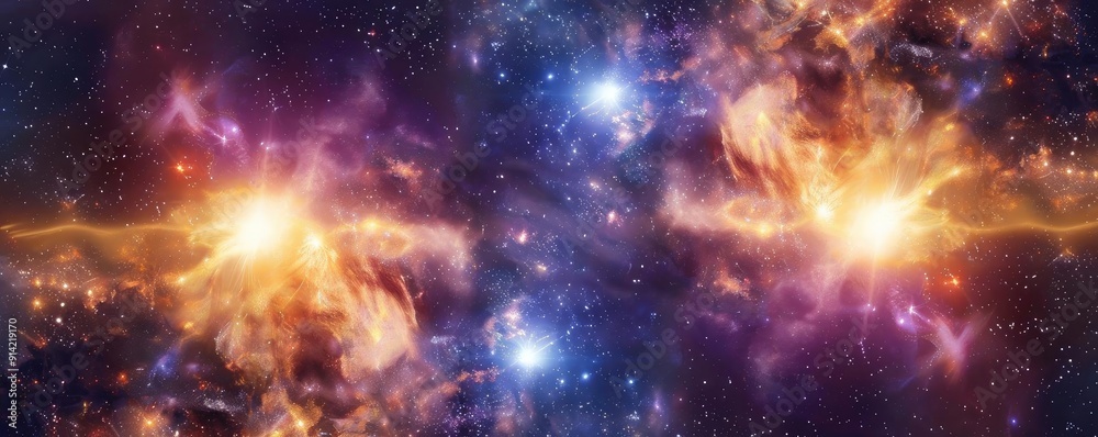 Vibrant cosmic scene depicting colorful nebulae and luminous stars in ...