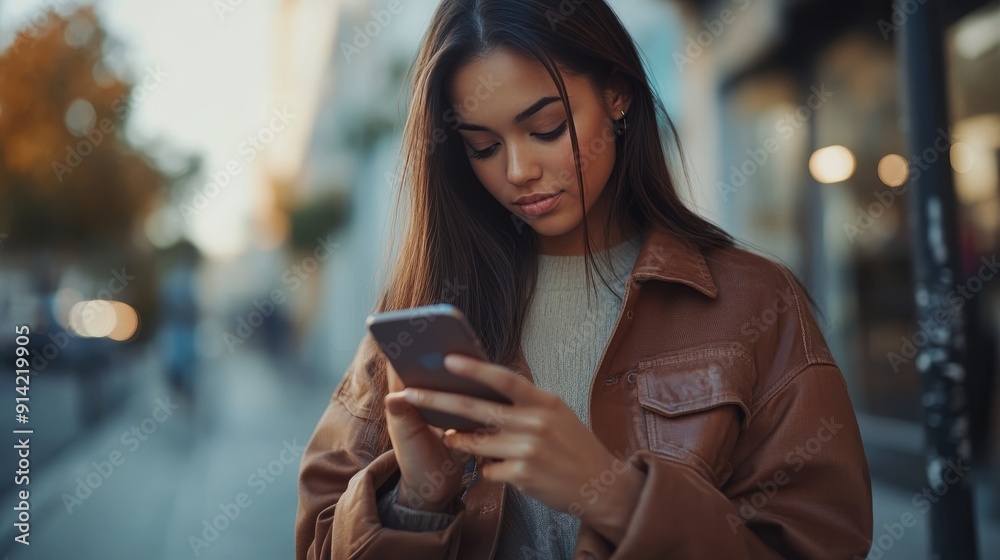 Youthful woman deeply engrossed in casual phone scrolling activity on her smartphone device