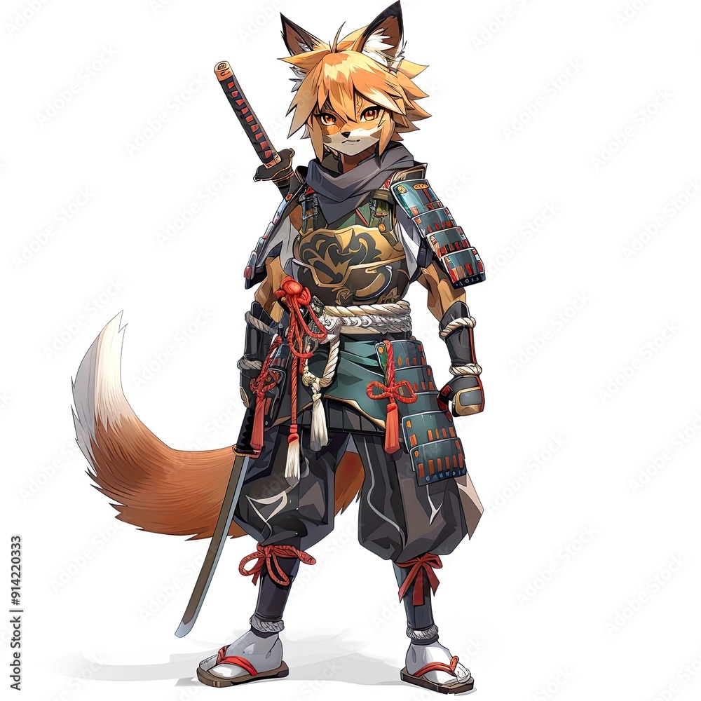 Anime Fox Warrior. AI generated art illustration. Anime Fox Warrior. AI generated art illustration.
