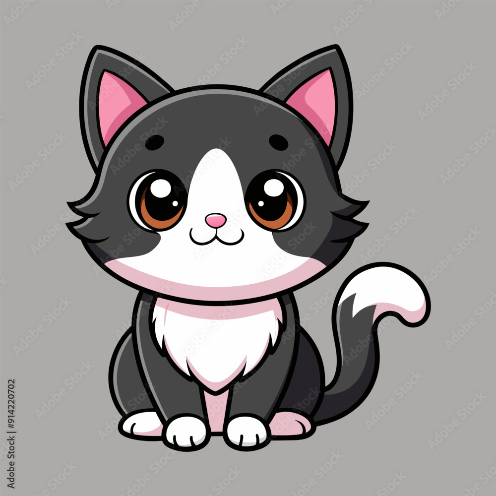 A Cartoon Style Cute, Adorable Kitty Sitting A Cartoon Style Cute, Adorable Kitty Sitting