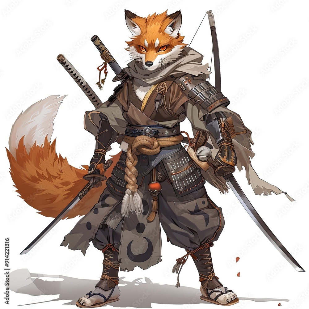 Anime Fox Warrior. AI generated art illustration. Anime Fox Warrior. AI generated art illustration.