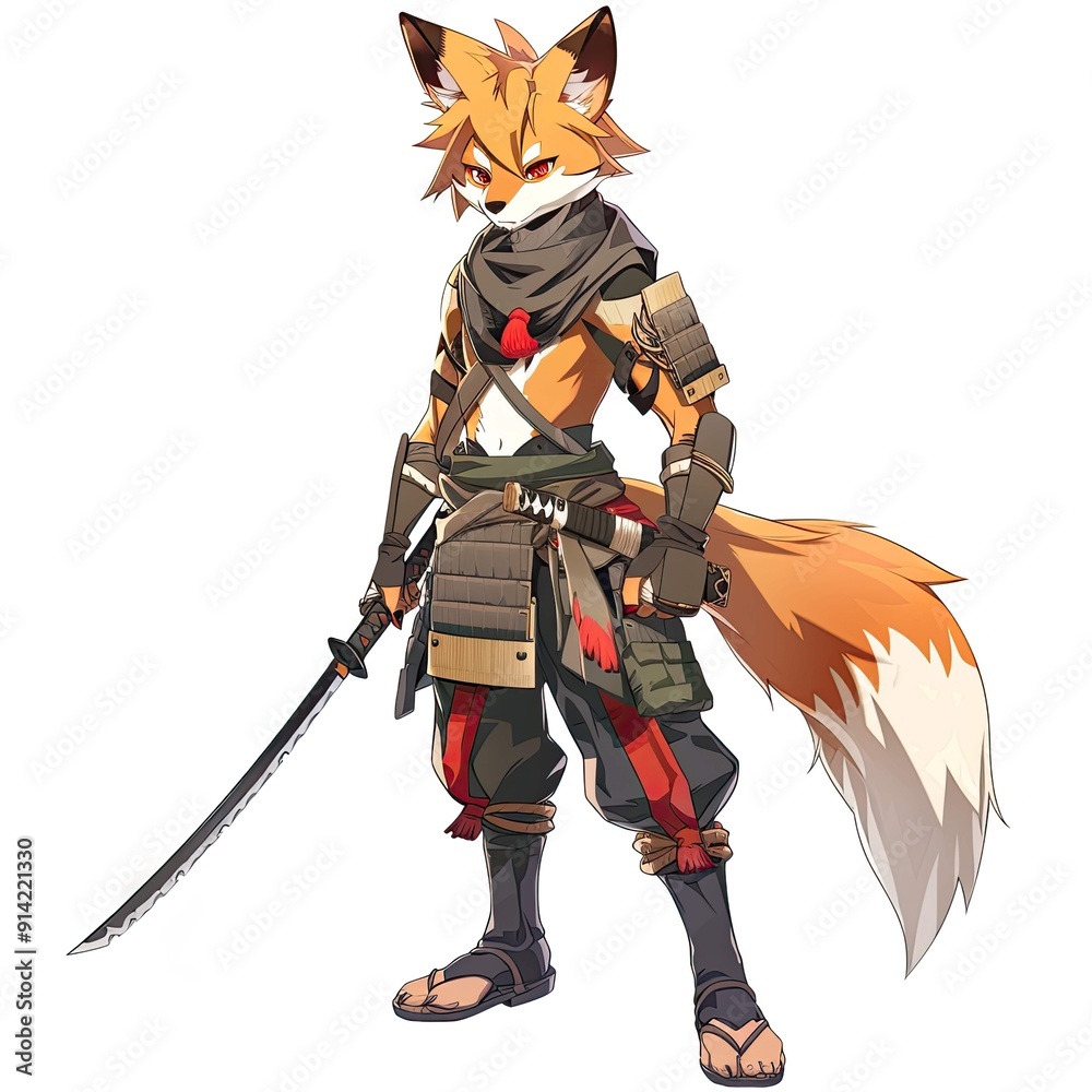 Obraz premium Anime Fox Warrior. AI generated art illustration.