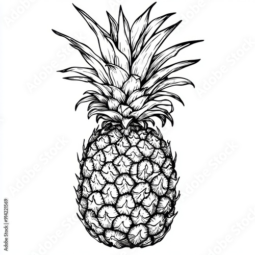 Exquisite hand-drawn pineapple in black white