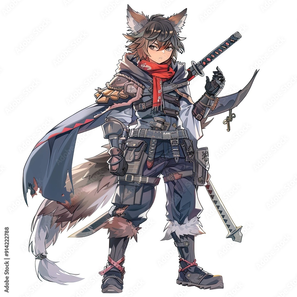 Anime Wolf Warrior. AI generated art illustration. Anime Wolf Warrior. AI generated art illustration.