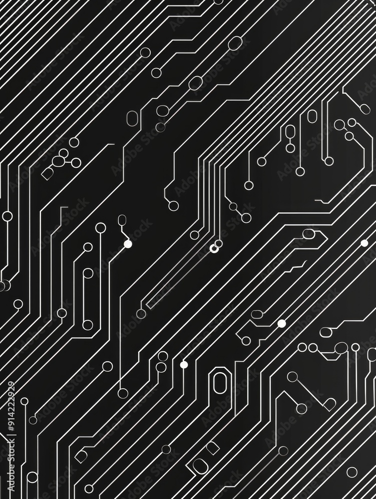 A simple black and white circuit board design with no components, ideal for use in technology or electronics related projects A simple black and white circuit board design with no components, ideal for use in technology or electronics related projects