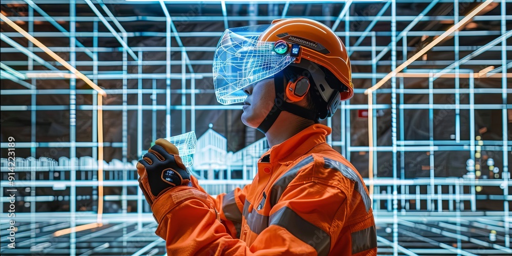 Construction Worker Using Augmented Reality.
