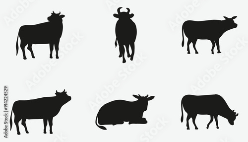 cow silhouette isolated on white background. set of cow silhouette png.
