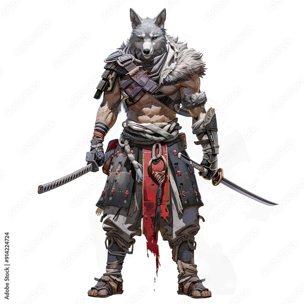 Anime Wolf Warrior. AI generated art illustration. Anime Wolf Warrior. AI generated art illustration.