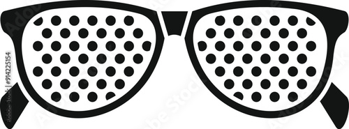 Black silhouette of medical training glasses with a multitude of small holes for vision correction