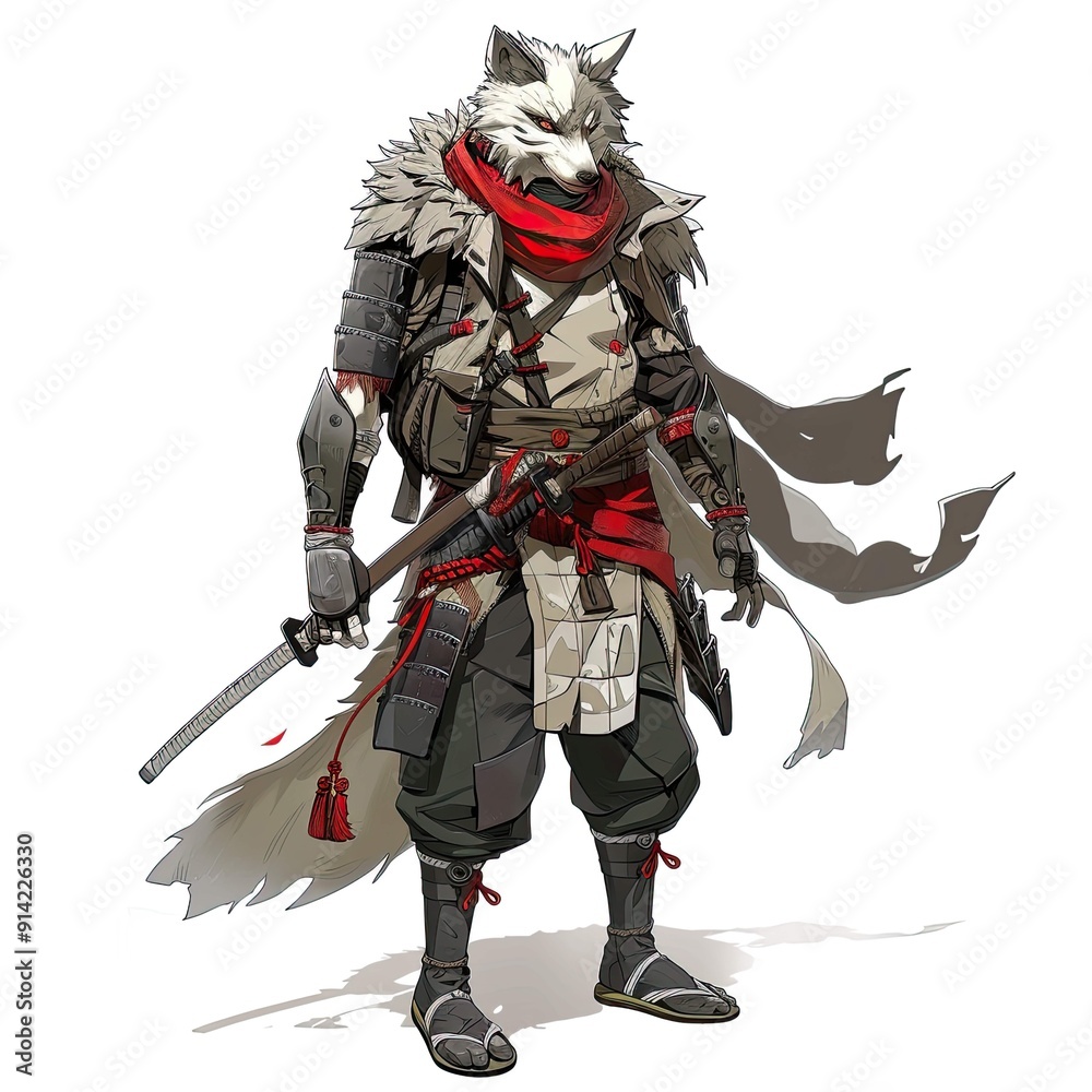 Anime Wolf Warrior. AI generated art illustration. Anime Wolf Warrior. AI generated art illustration.