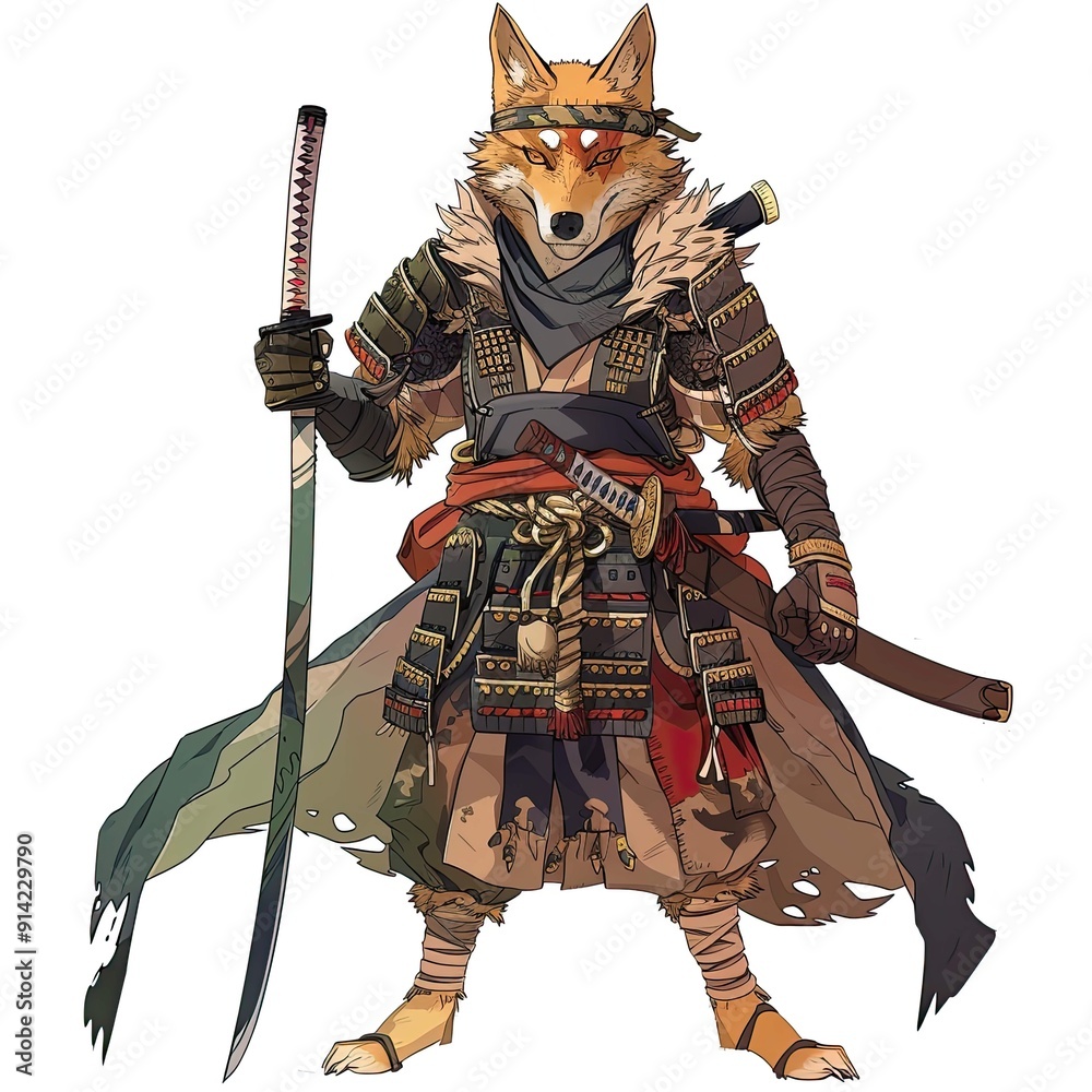 Fototapeta premium Anime Dog Warrior. AI generated art illustration.