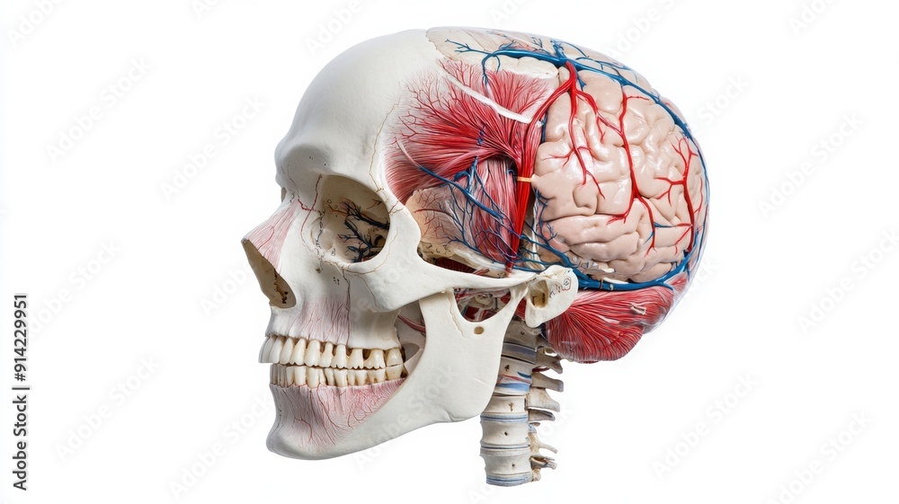 Detailed anatomical model of a human skull showcasing brain structure ...