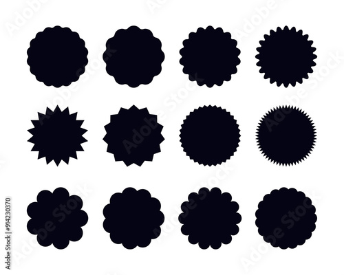 Circles with wavy, zigzag and scallop edges set. Silhouettes stickers templates.