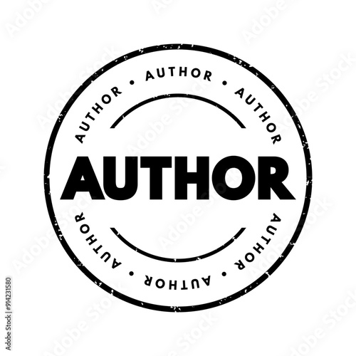 Author is the creator or originator of any written work such as a book or play, and a writer or poet, text concept stamp