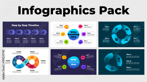 Infographics Pack. Circle arrows diagram. Timeline presentation template. Infinity arrow chart. Modern infographic design. steps, parts, options. Creative illustration. ui ux web elements