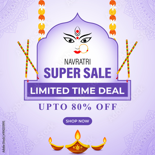 Vector illustration of Happy Navratri Sale social media feed template
