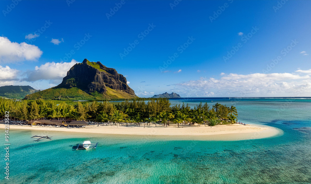 Obraz premium top view Mauritius Island on Indian ocean.. Mauritius island under waterfall, Mauritius undersea, Mauritius sea, Indian Ocean Mauritius