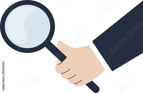 Illustration of Hand holding magnifying glass 
