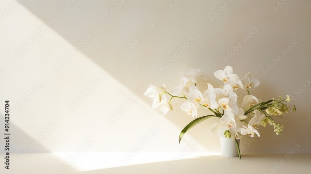 White Orchids in a Vase with Sunbeams White Orchids in a Vase with Sunbeams