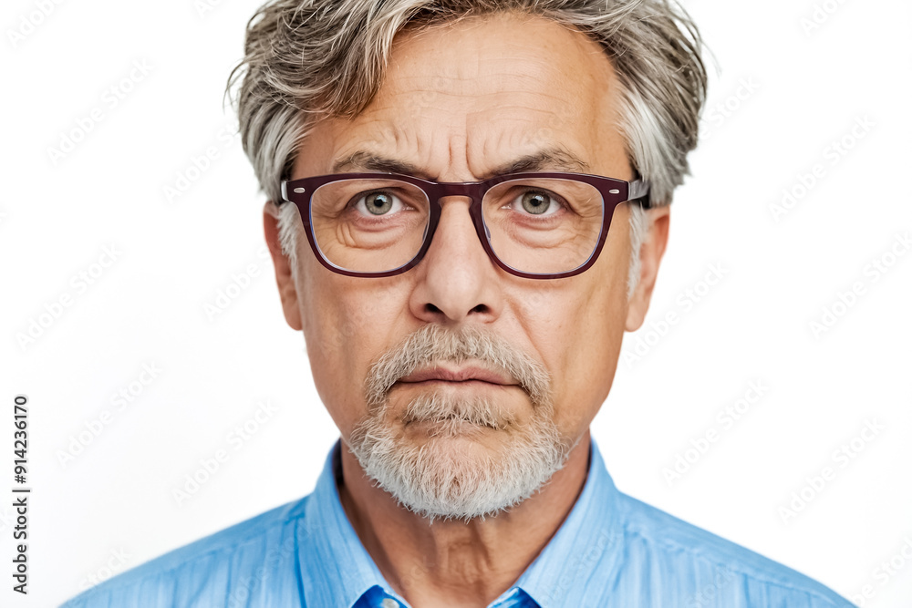 Portrait of a thoughtful senior man with gray hair and beard wearing eyeglasses Portrait of a thoughtful senior man with gray hair and beard wearing eyeglasses