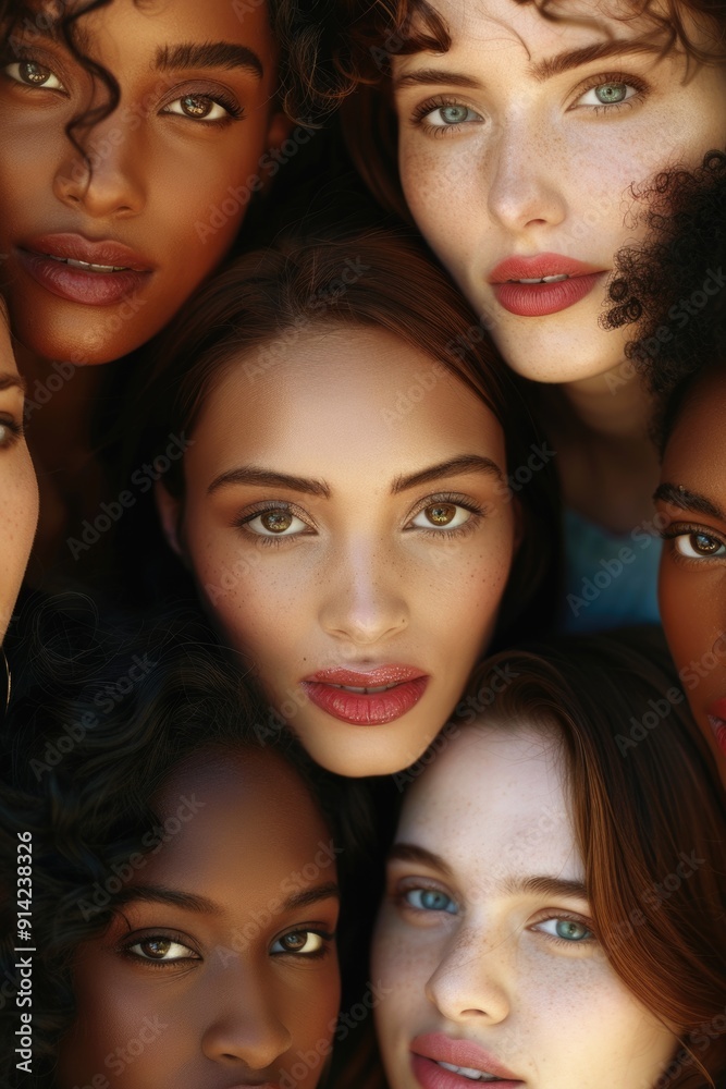 Beautiful faces, close-up, multicultural, portraits of women looking at the camera, diverse, inclusive, modern, youthful, makeup, skin, eyes, lips, eyebrows, facial expressions Beautiful faces, close-up, multicultural, portraits of women looking at the camera, diverse, inclusive, modern, youthful, makeup, skin, eyes, lips, eyebrows, facial expressions