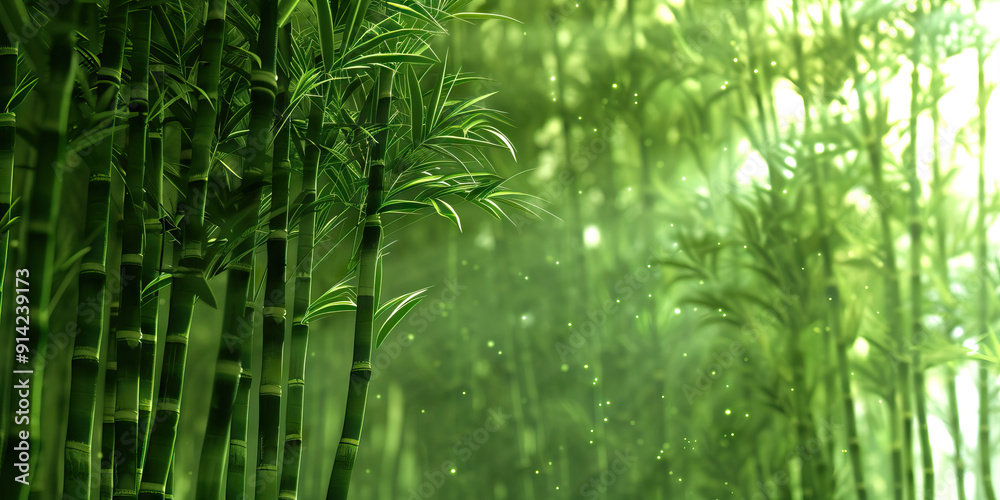Fototapeta premium A bamboo grove, with the soft rustling of the stalks providing a soothing background sound.