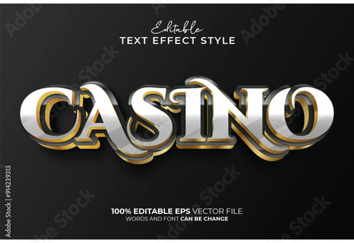 Casino 3D Editable Text Effect Style, vector casino gold 3d editable font text effect