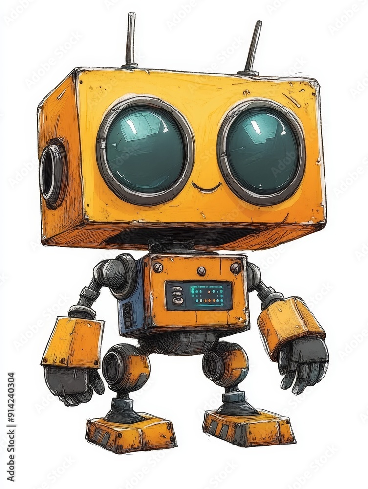Fototapeta premium Cute Yellow Robot Cartoon Illustration