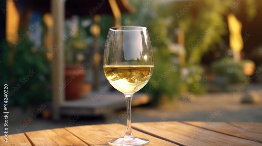 Glass of White Wine on a Wooden Table Glass of White Wine on a Wooden Table