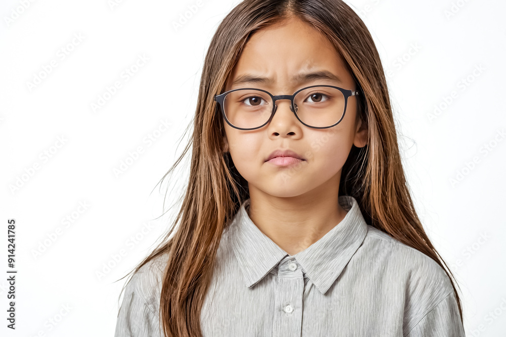 Obraz premium Young Girl With Glasses Frowning