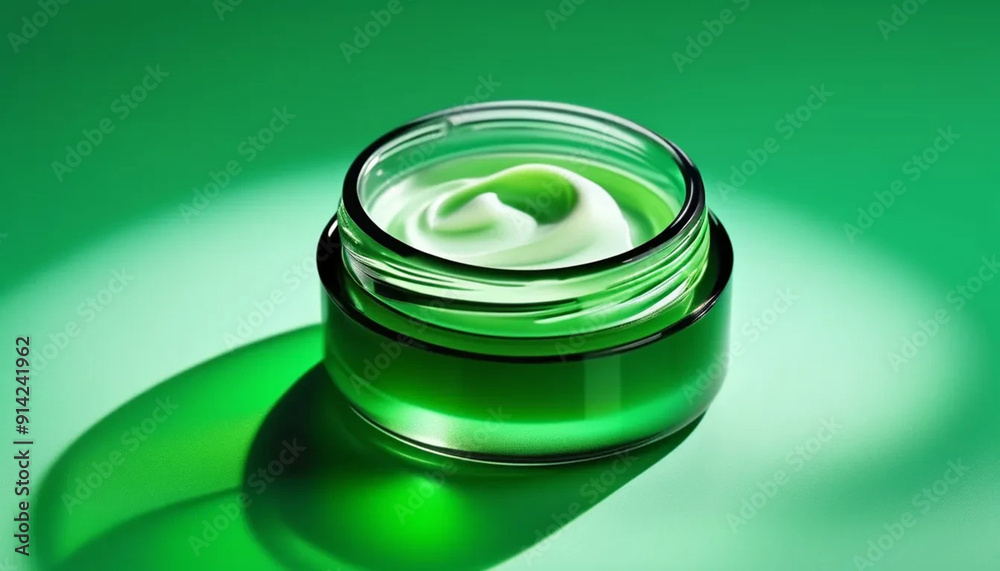 green glajar of face cream on green backgrounD, natural cosmetics, AI green glajar of face cream on green backgrounD, natural cosmetics, AI