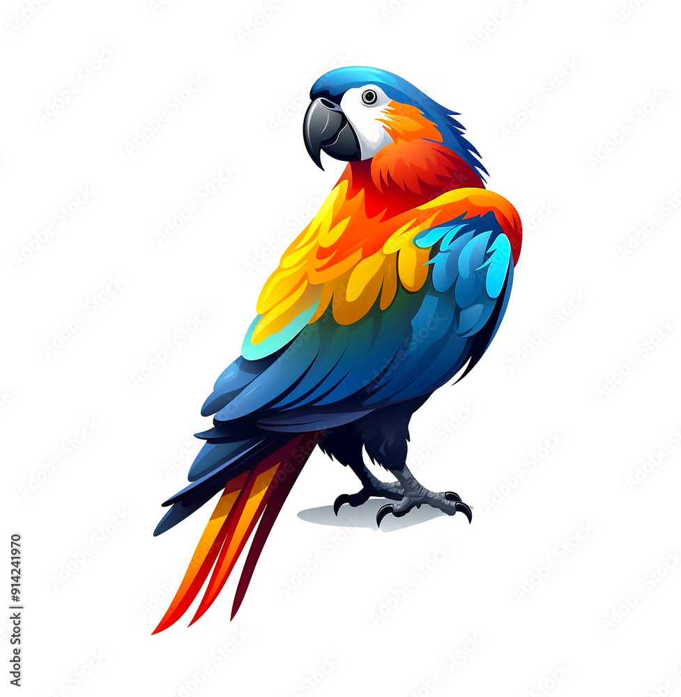 Fototapeta premium Beautiful colored drawing of a macaw parrot. on a white background