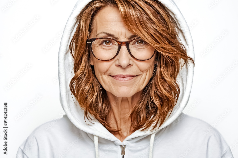 Woman in white hoodie smiles into camera